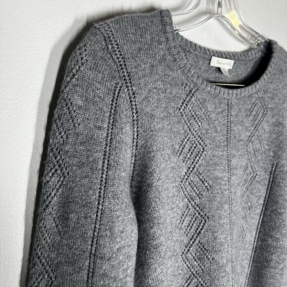 Garnet Hill Sz M Cashmere Pointelle Detail Pullover Sweater Gray - Picture 3 of 8